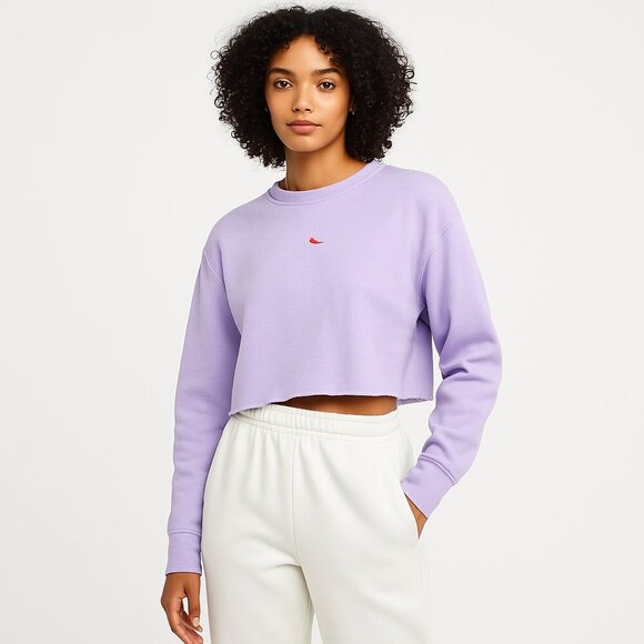 Topshop Womens Size 4 Cropped Crewneck Long Sleeve Sweater Purple Hot Pepper Gra - Picture 1 of 4